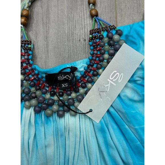 NWT Sky Womens Tank Top Sleeveless Tie Dye Beaded Halter Neck Blue Boho Size XS - Picture 6 of 8